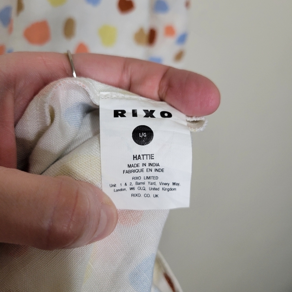 RIXO Hattie Midi Dress Size Large L 10 NWOT Linen Blend Polka Dot Puff Sleeve - Picture 13 of 14